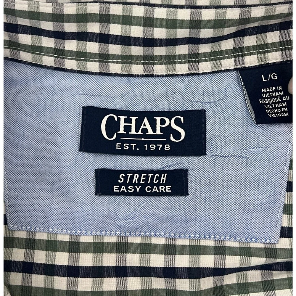 Chaps Mens Long Sleeve Gingham Button‎ Down Shirt LG Stretch Easy Care Casual